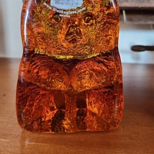 Blenko amber colored glass bear bookends